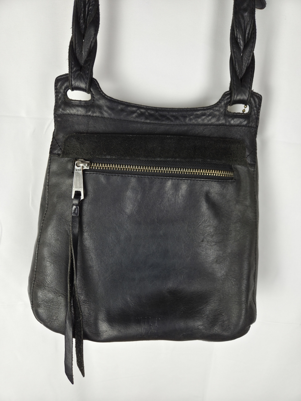 Will Leather Goods Black Braided-Strap Leather Crossbody Bag - Picture 3 of 16